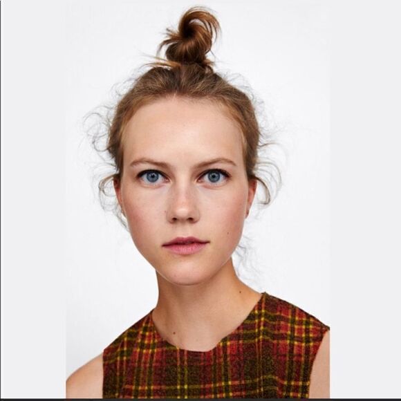 ZARA Woman Orange Plaid Peplum Sleeveless NEW Blouse Orange Yellow - Picture 8 of 15